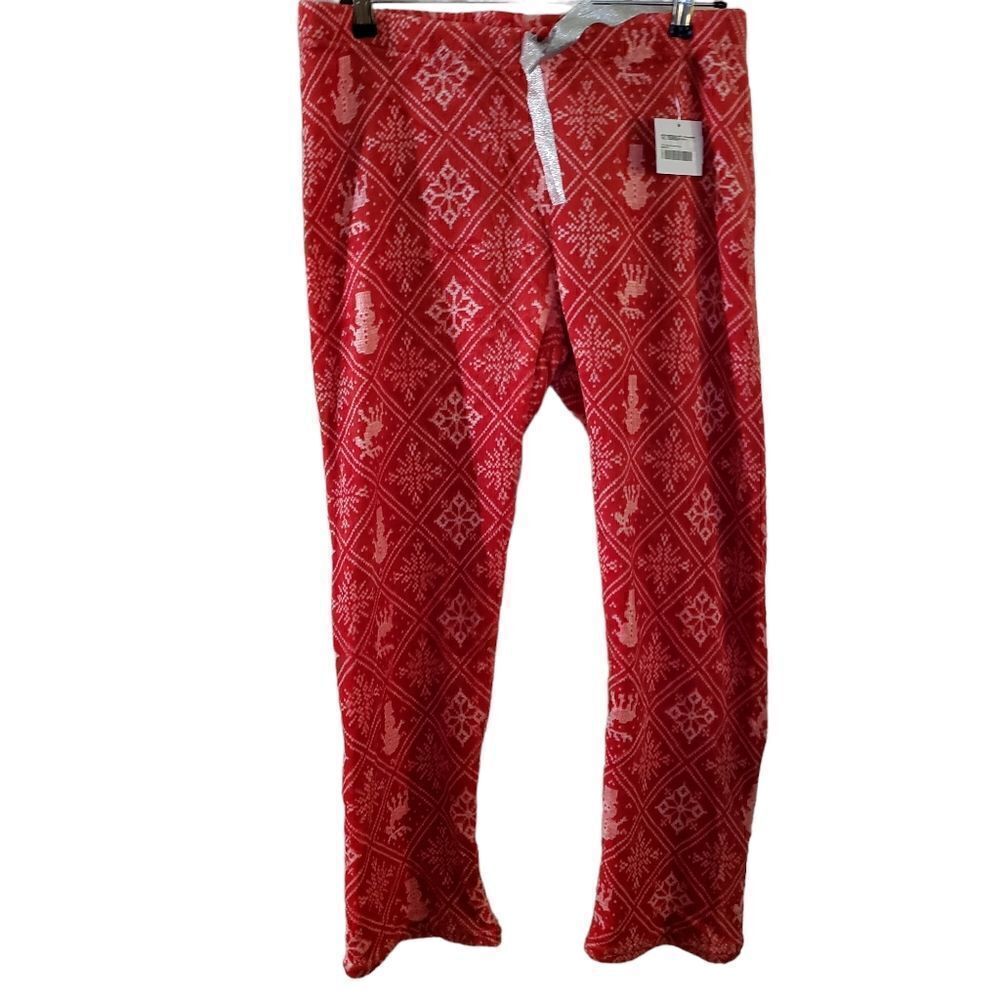 NYC Underground Printed Holiday Winter Plush Straight Leg Lounge PJ Pant Large